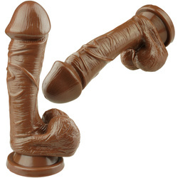 OGROMNE Realistyczne Brązowe Dildo 19CM z PRZYSSAWKĄ